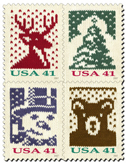 Holiday knitting stamps, for 2007